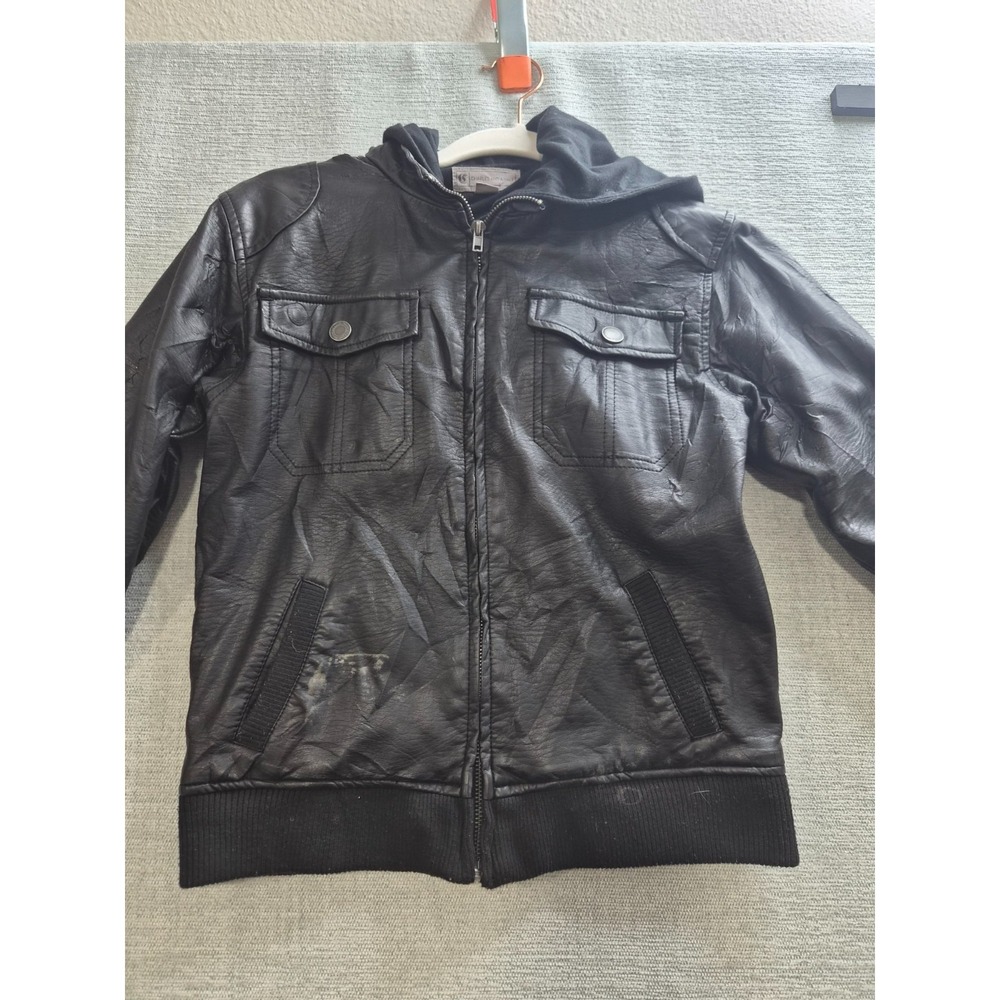 Charles and A Half Leather Jacket Mens Small Black Lined Ribbed Trim Full Zip